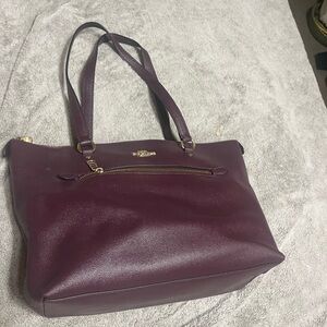 Coach Pebbled Leather Tote in Plum with Gold Hardware